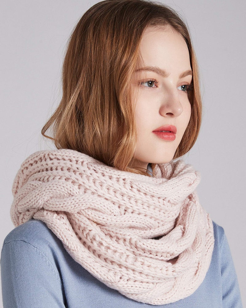 NEOSAN Womens Thick Ribbed Knit Winter Infinity Circle Loop Scarf Twist Light Pink - Image 2